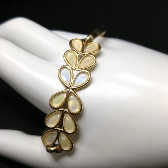 Lucky Brand Iridescent Gold Satin Bracelet, Cream Enamel, 7 Inch Adjustable - Picture 2 of 8